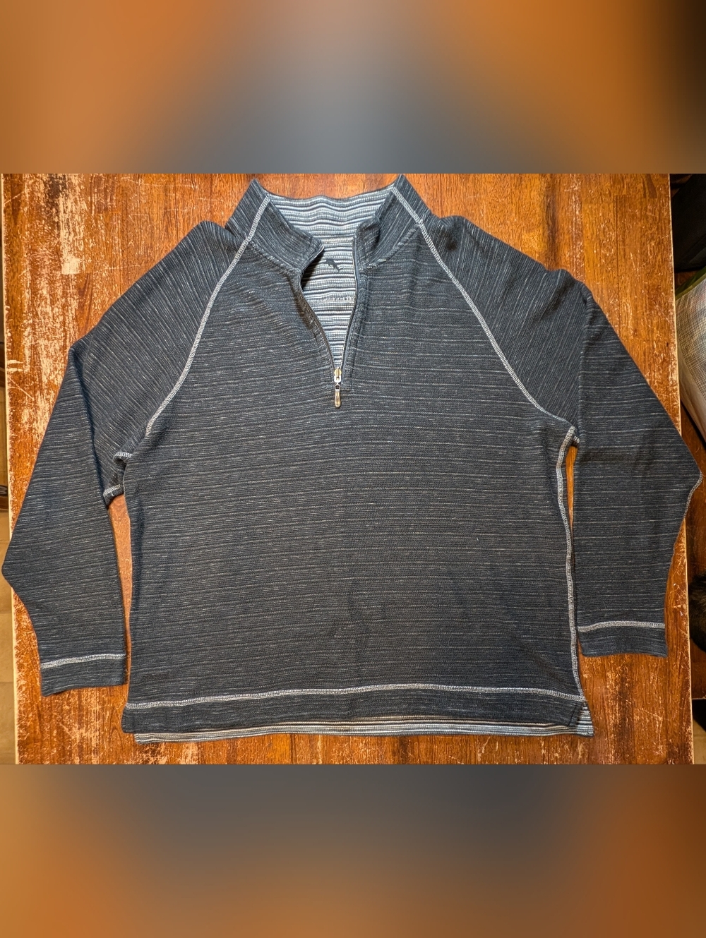 Tommy Bahama 1/4 Zip Pullover Men's XXL Black 100% Cotton Cozy Sweater Casual
